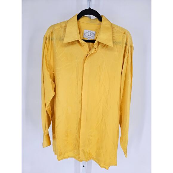 Moda Seta Steven Land Mens Sz L Pure Silk Long Sleeve Dress Shirt Yellow Gold - Picture 1 of 4